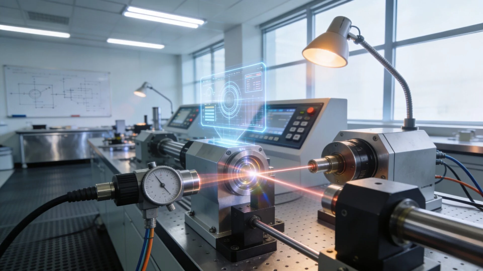 Advanced industrial laser equipment undergoing precision testing in the ProMach R&D lab