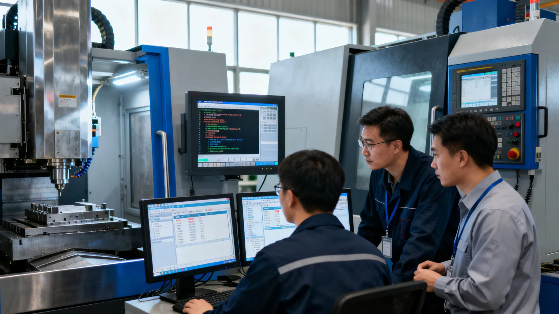 CNC engineers reviewing software compatibility and post processor setups