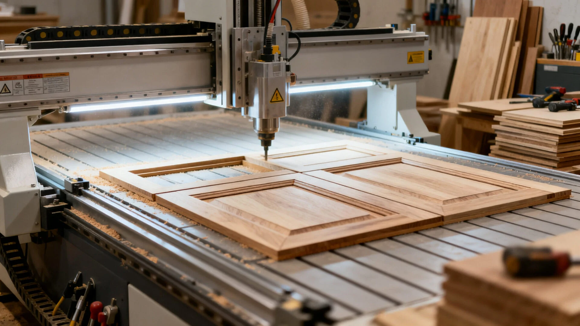 CNC wood cutting machine in operation