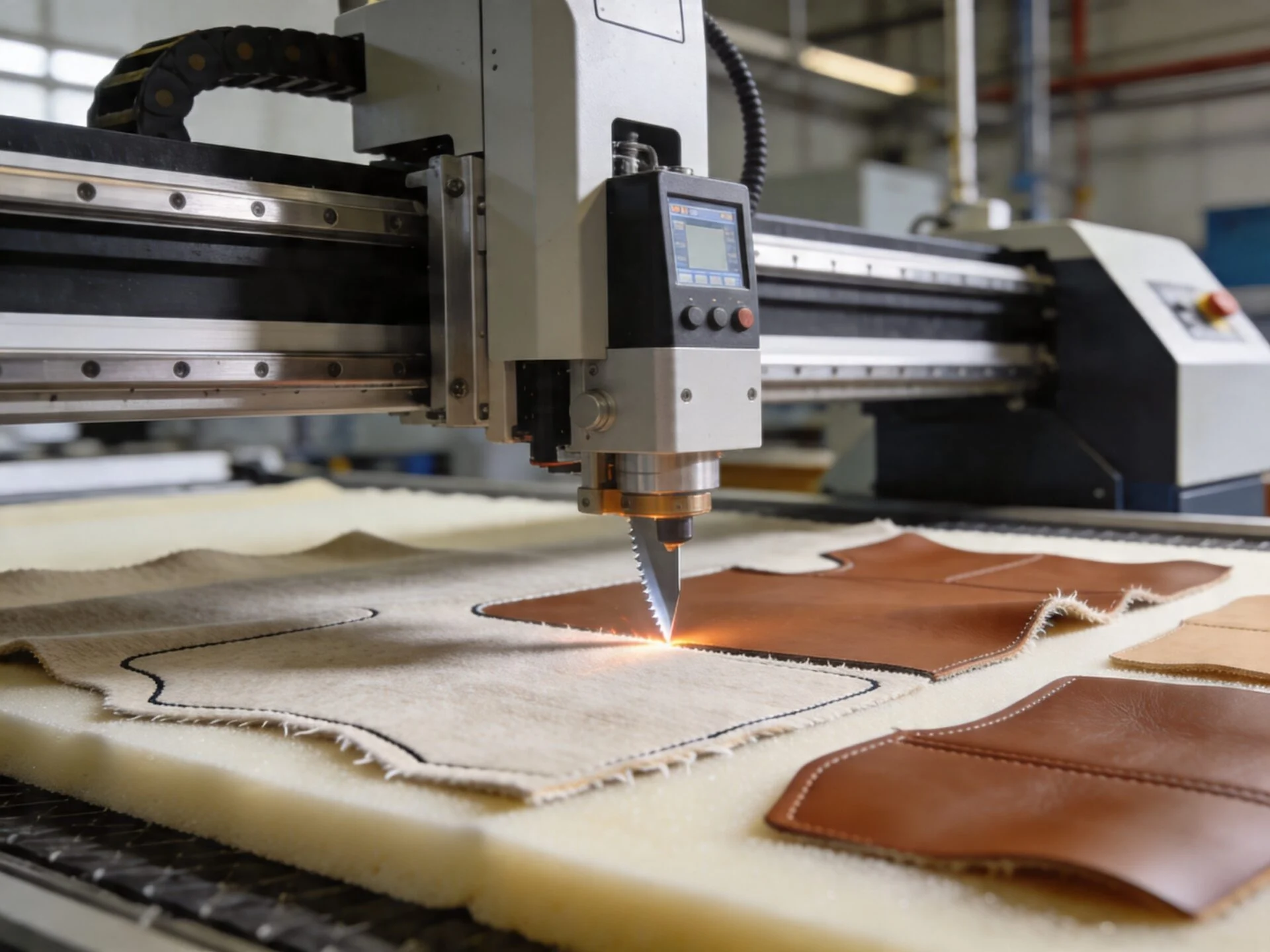 Digital knife cutter and laser machine processing fabric, leather, and foam