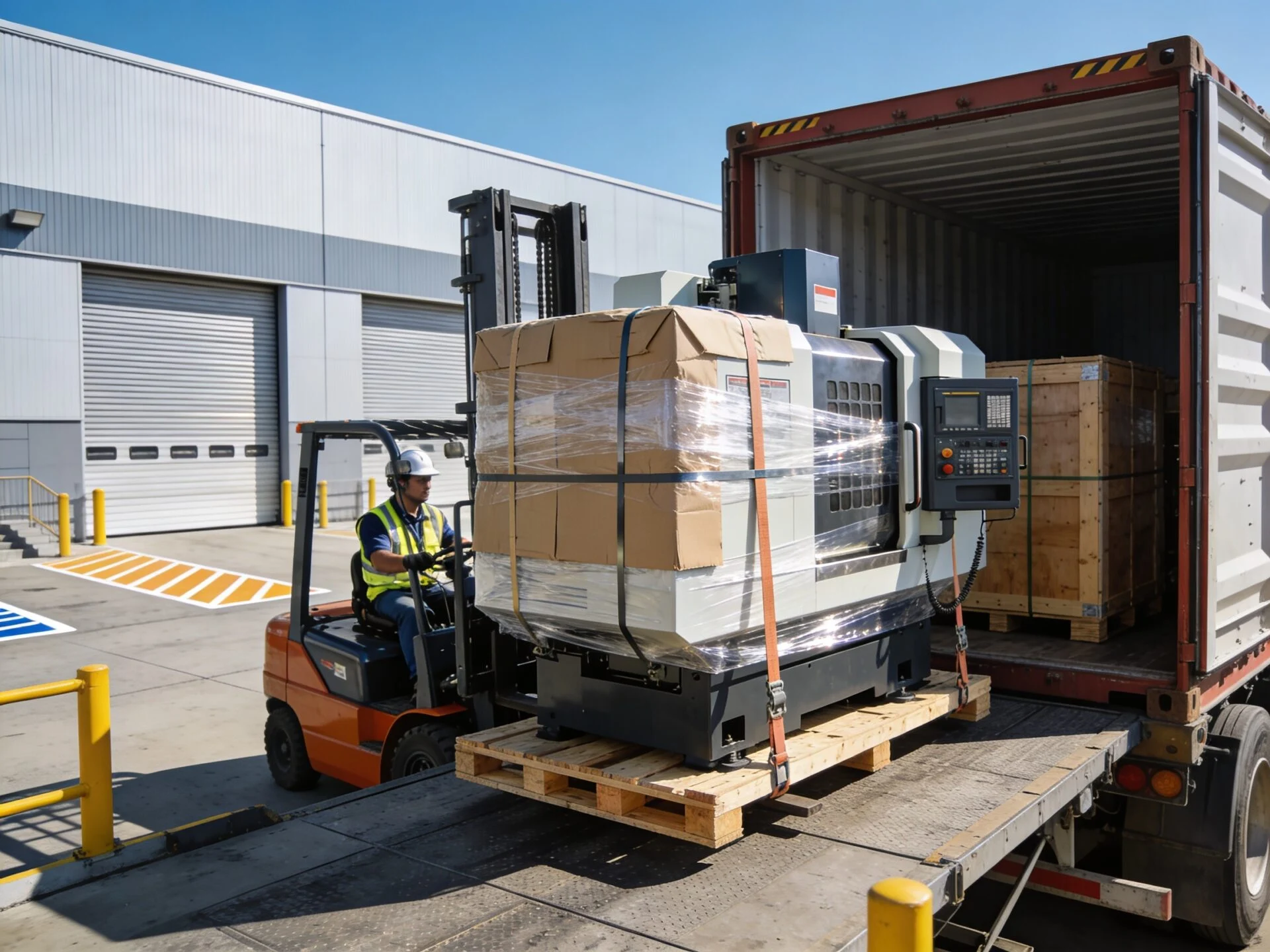 Heavy-duty export packaging and secure container loading for ProMach CNC machines