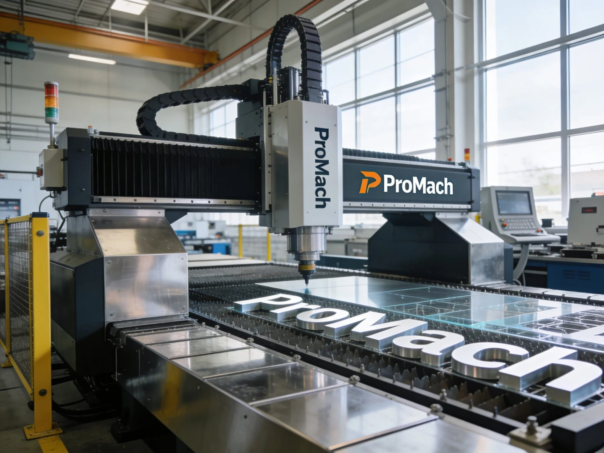 High-precision ProMach CNC machinery fabricating acrylic signage