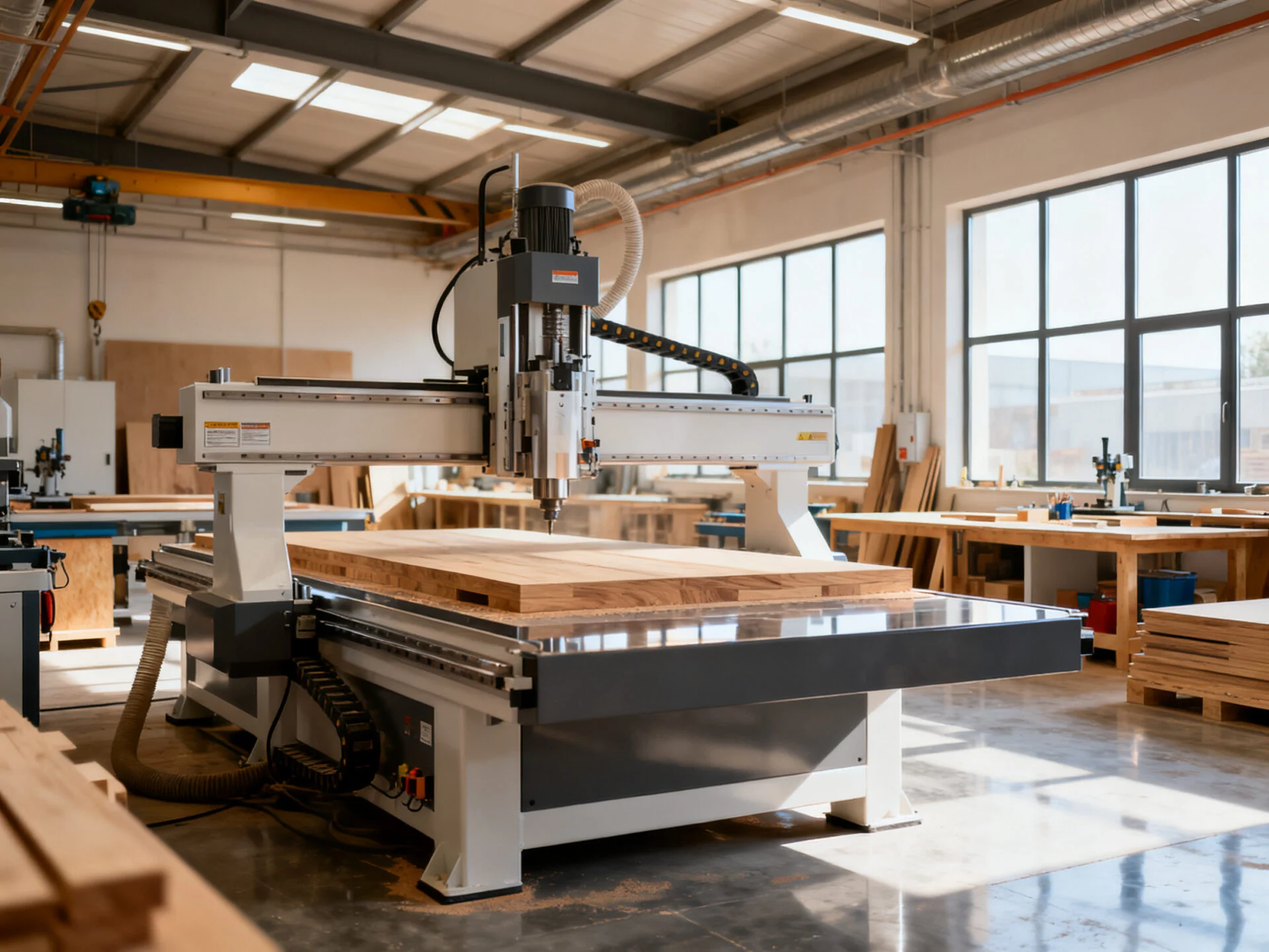 High-speed wood CNC router processing furniture panels