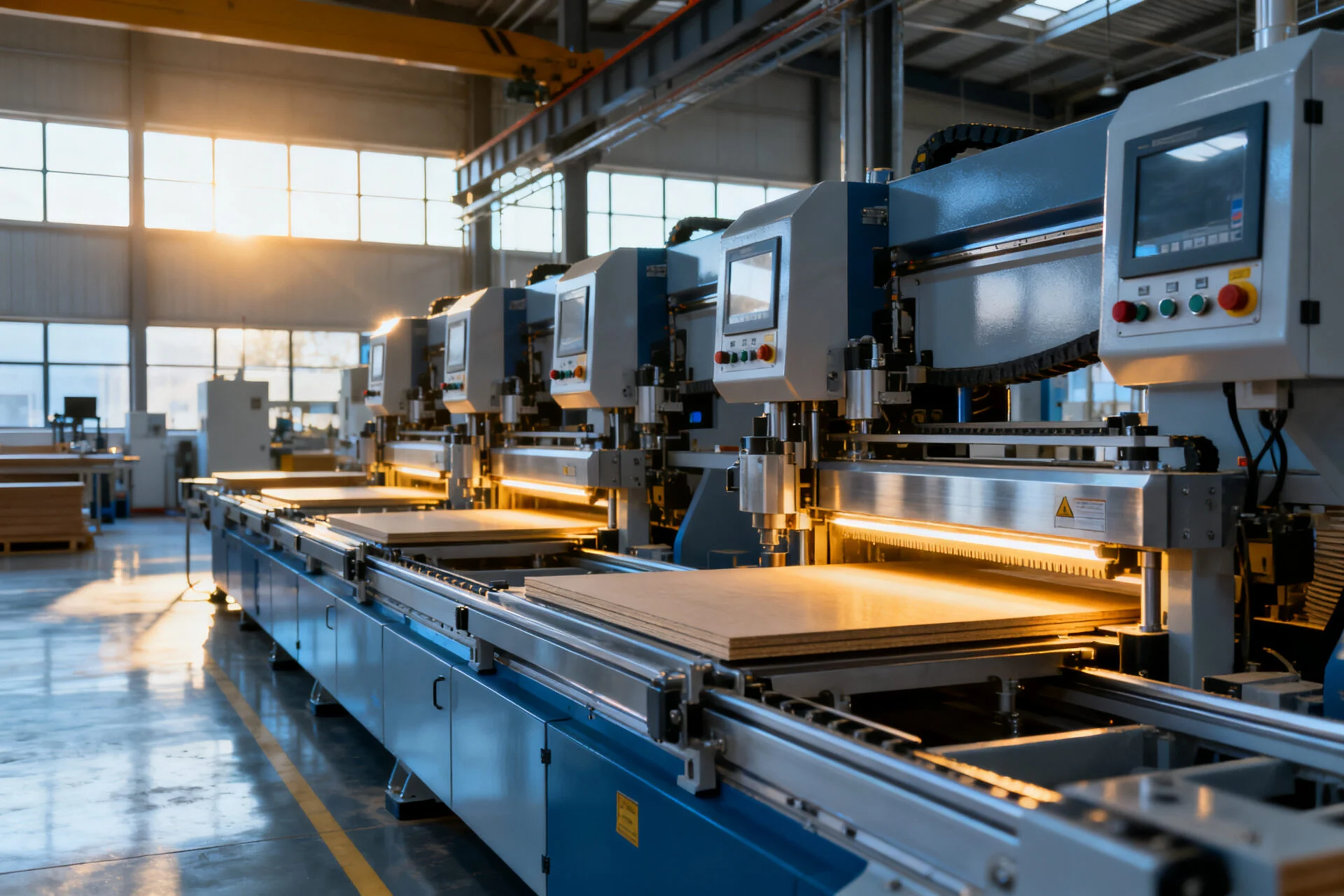 Industrial automatic edge banding machine showcasing technical features and panel furniture production capability