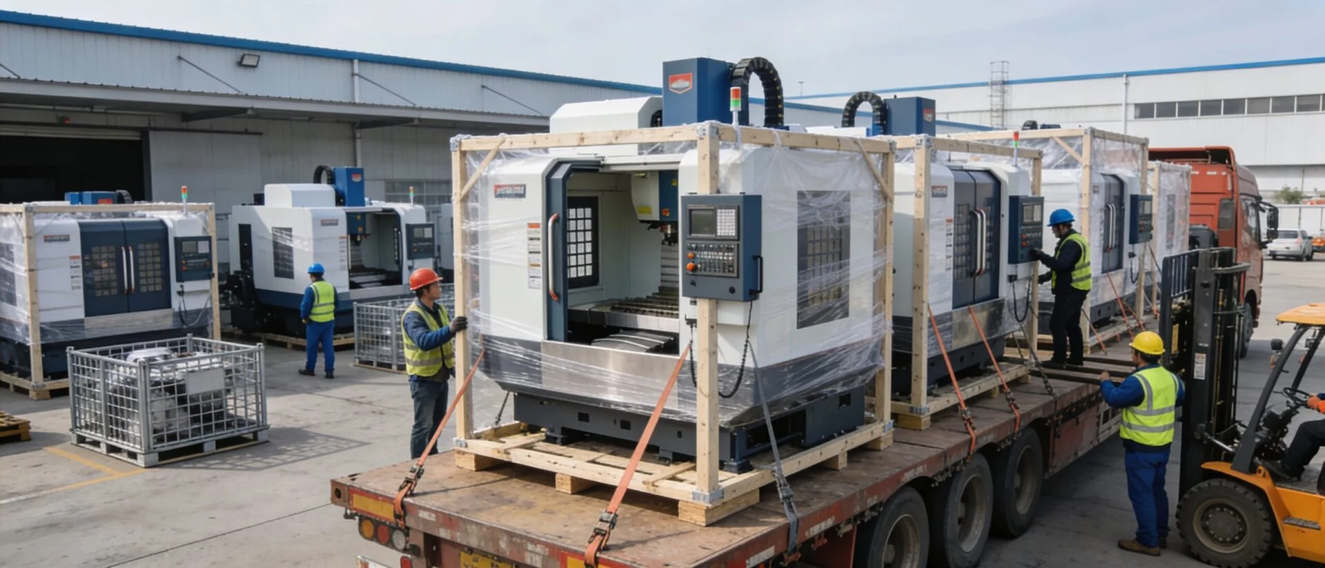 Industrial CNC machinery packed and ready for global delivery
