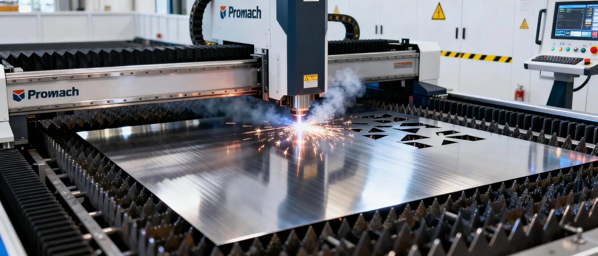 Industrial fiber laser cutting system in operation