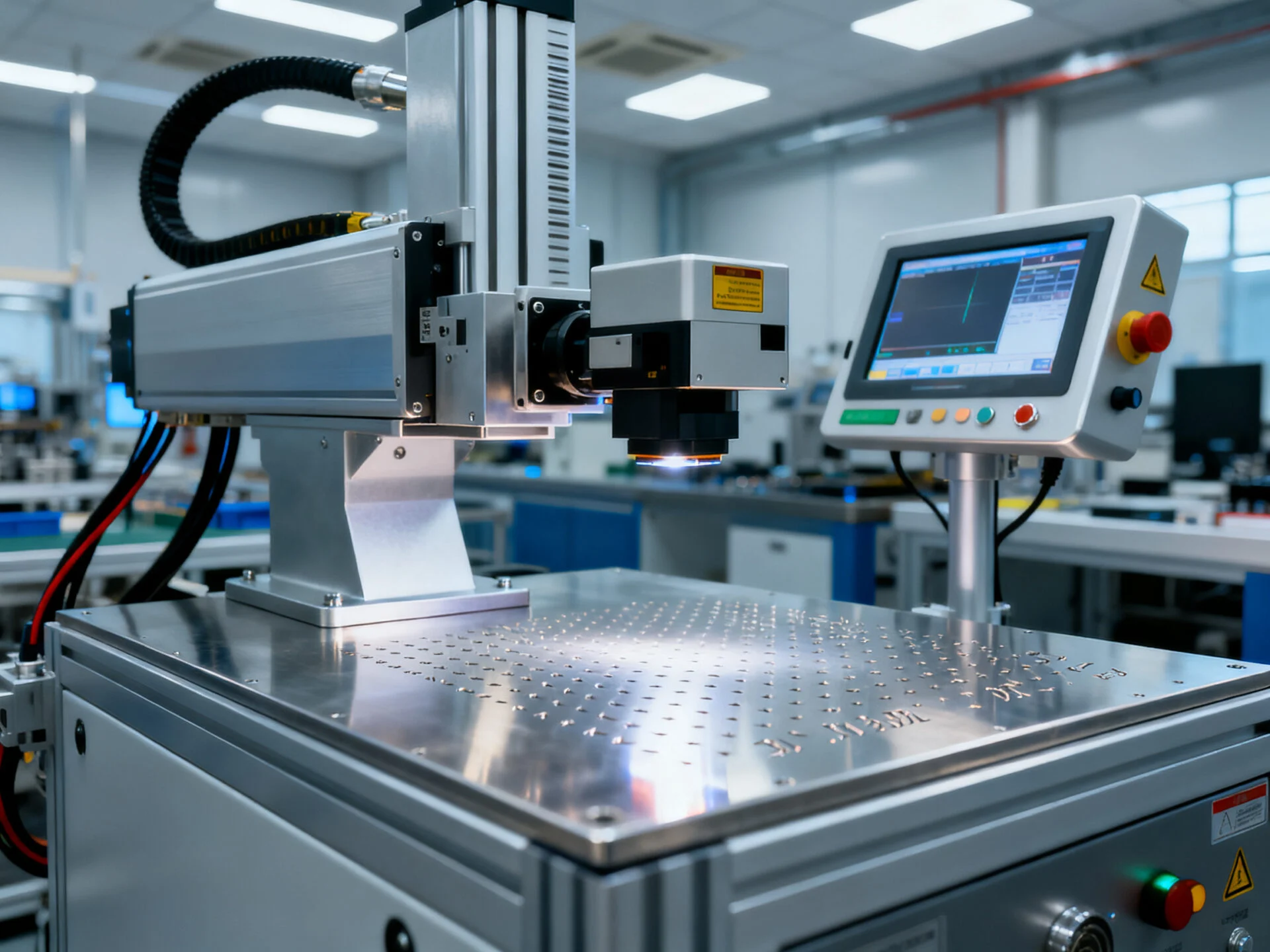 Industrial fiber laser marking system for metal parts