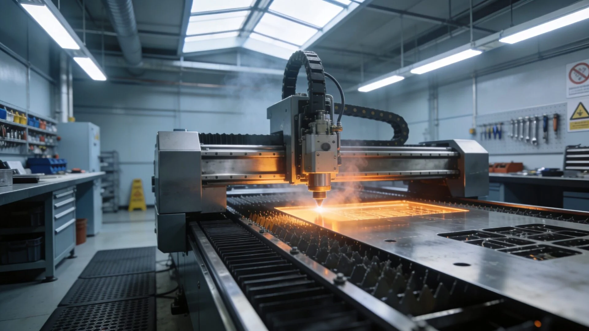 Industrial metal laser cutting machine sparks