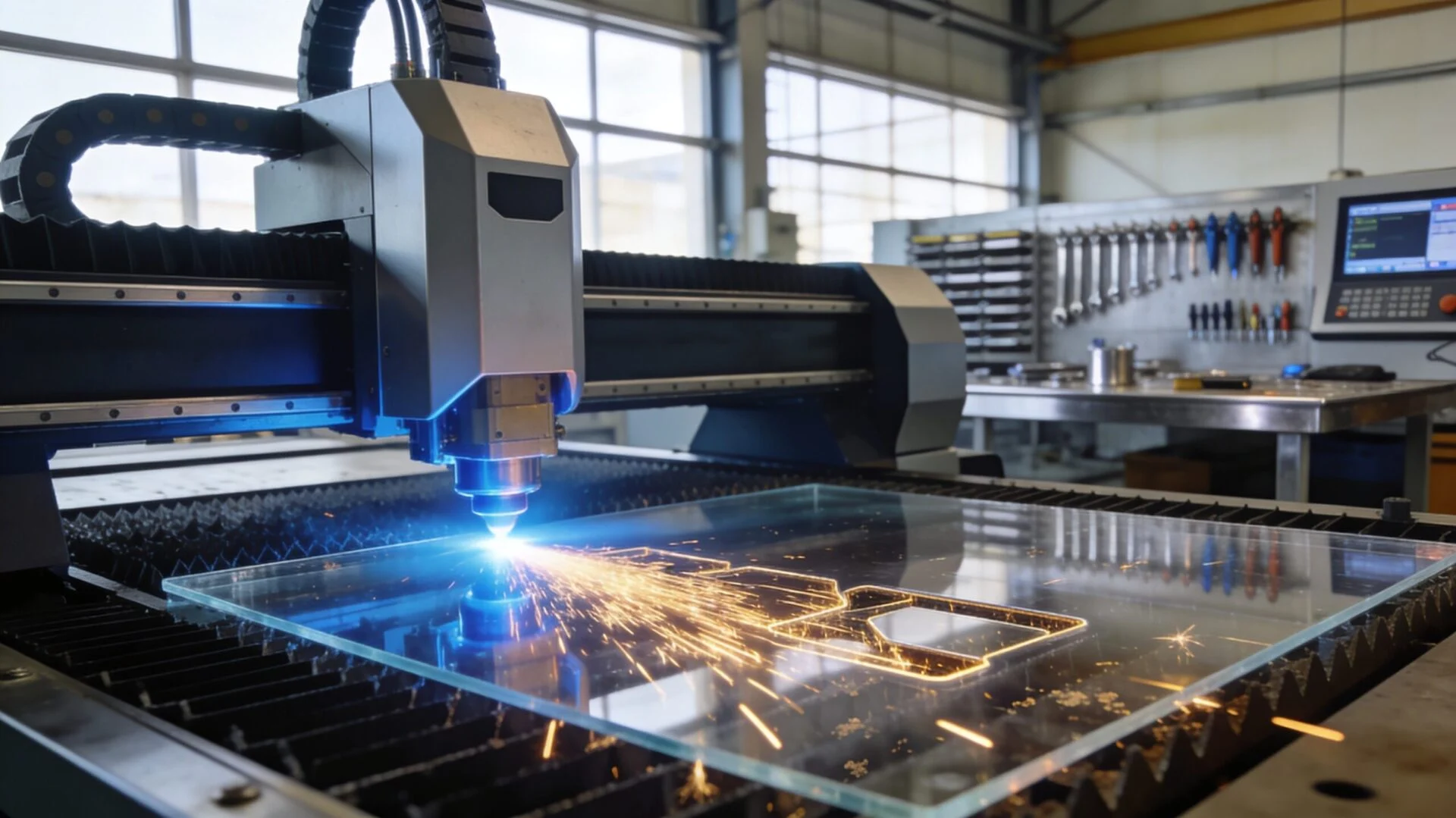 Laser cutting machine for acrylic production