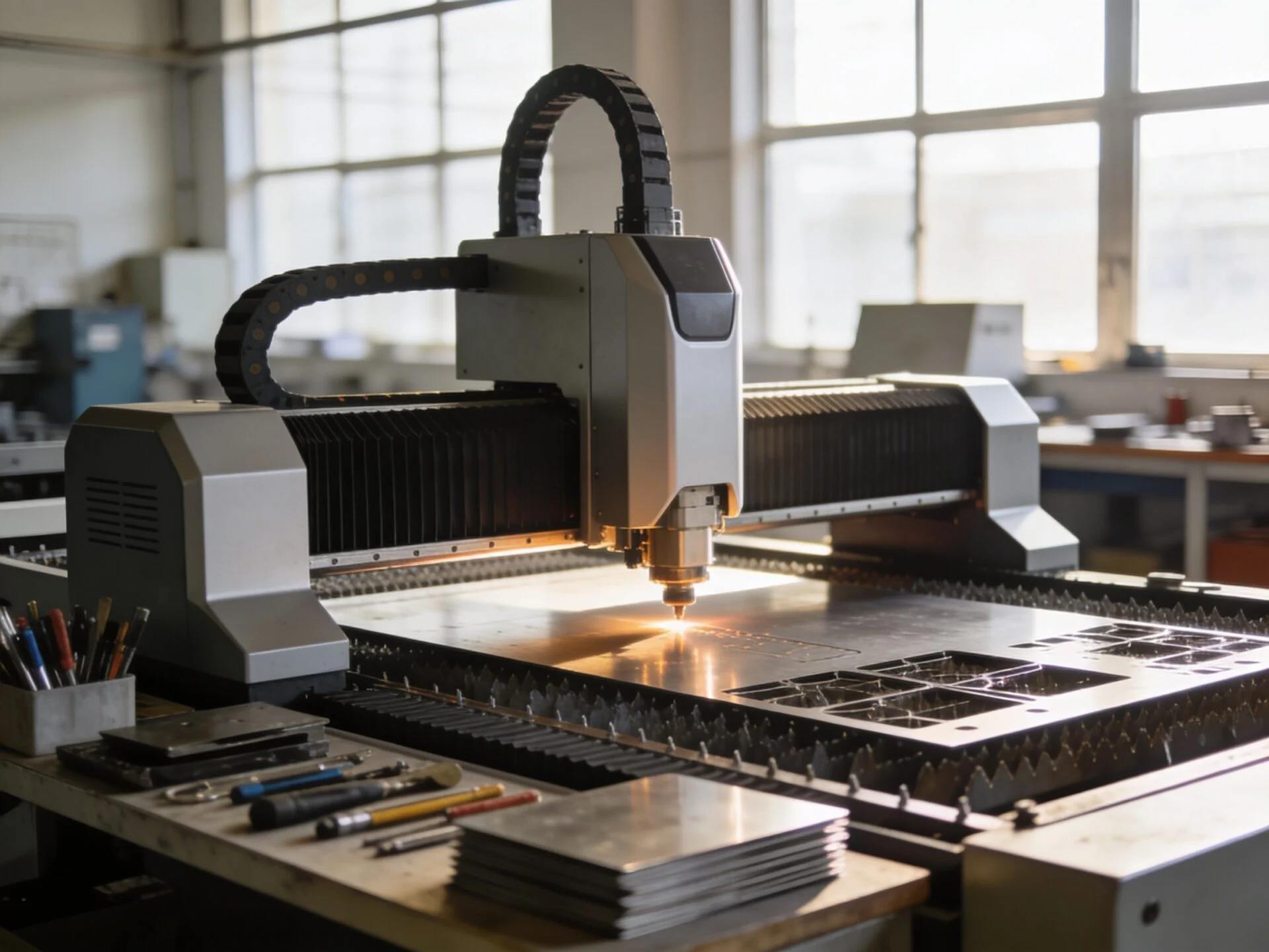 Laser cutting machine in an industrial service environment