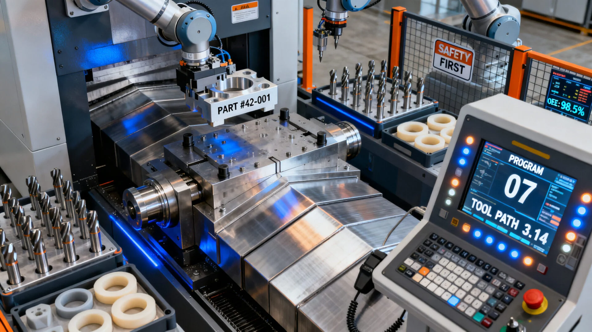 Precision machine setup showing a production-ready industrial workflow