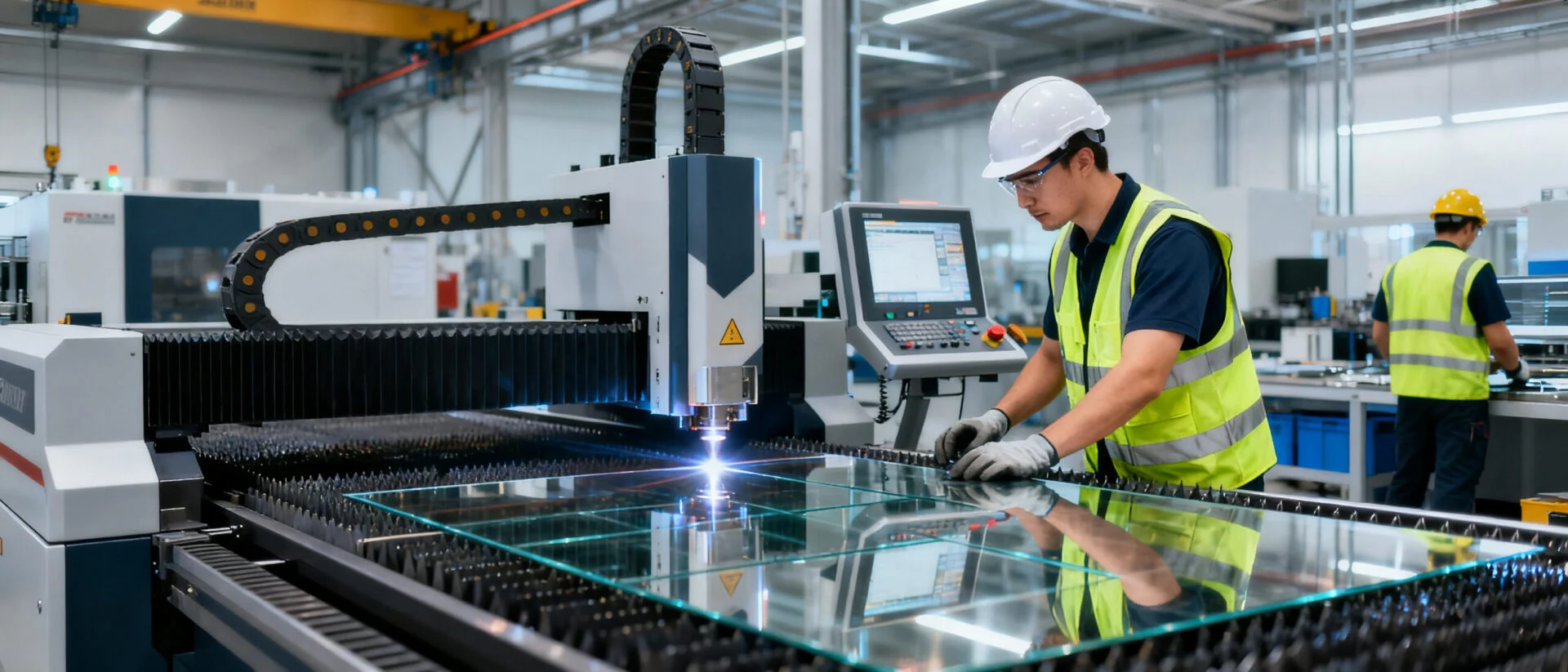 Professional team working in a modern laser processing environment