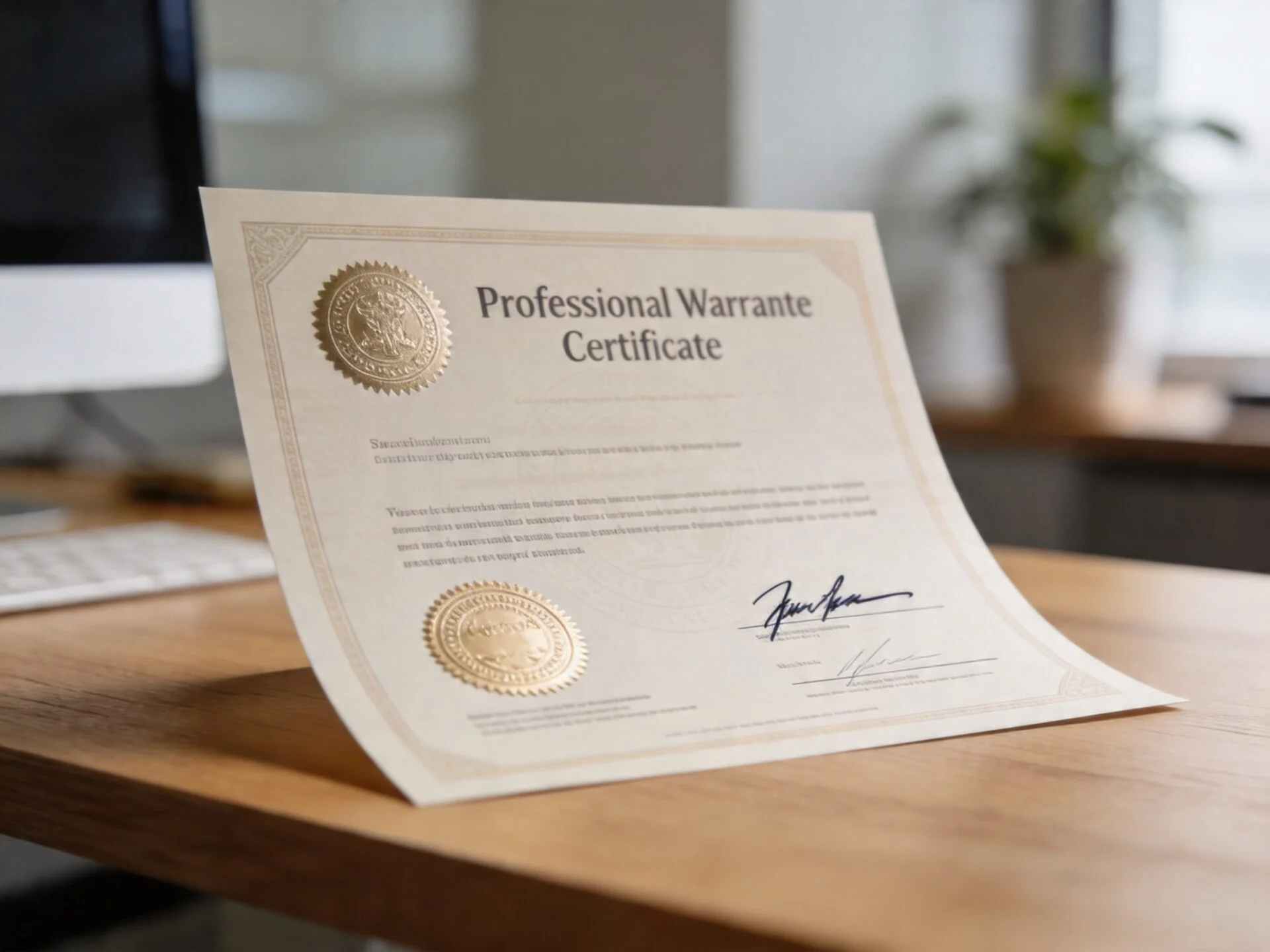 Professional warranty certificate