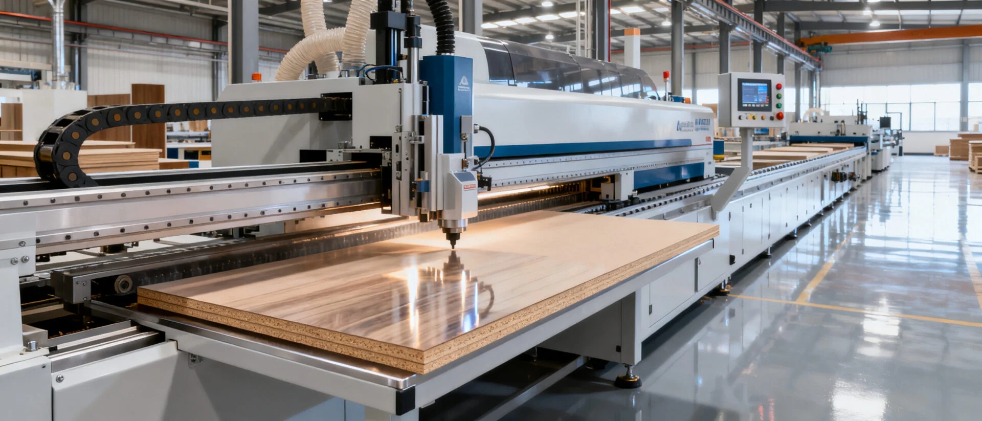 ProMach automatic edge banding machine operating in a high-efficiency panel furniture production line