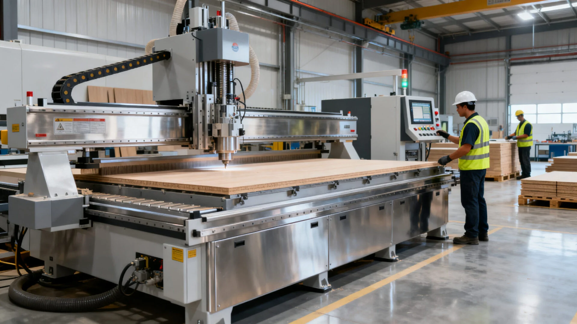 ProMach automatic edge banding machine undergoing factory testing and quality control