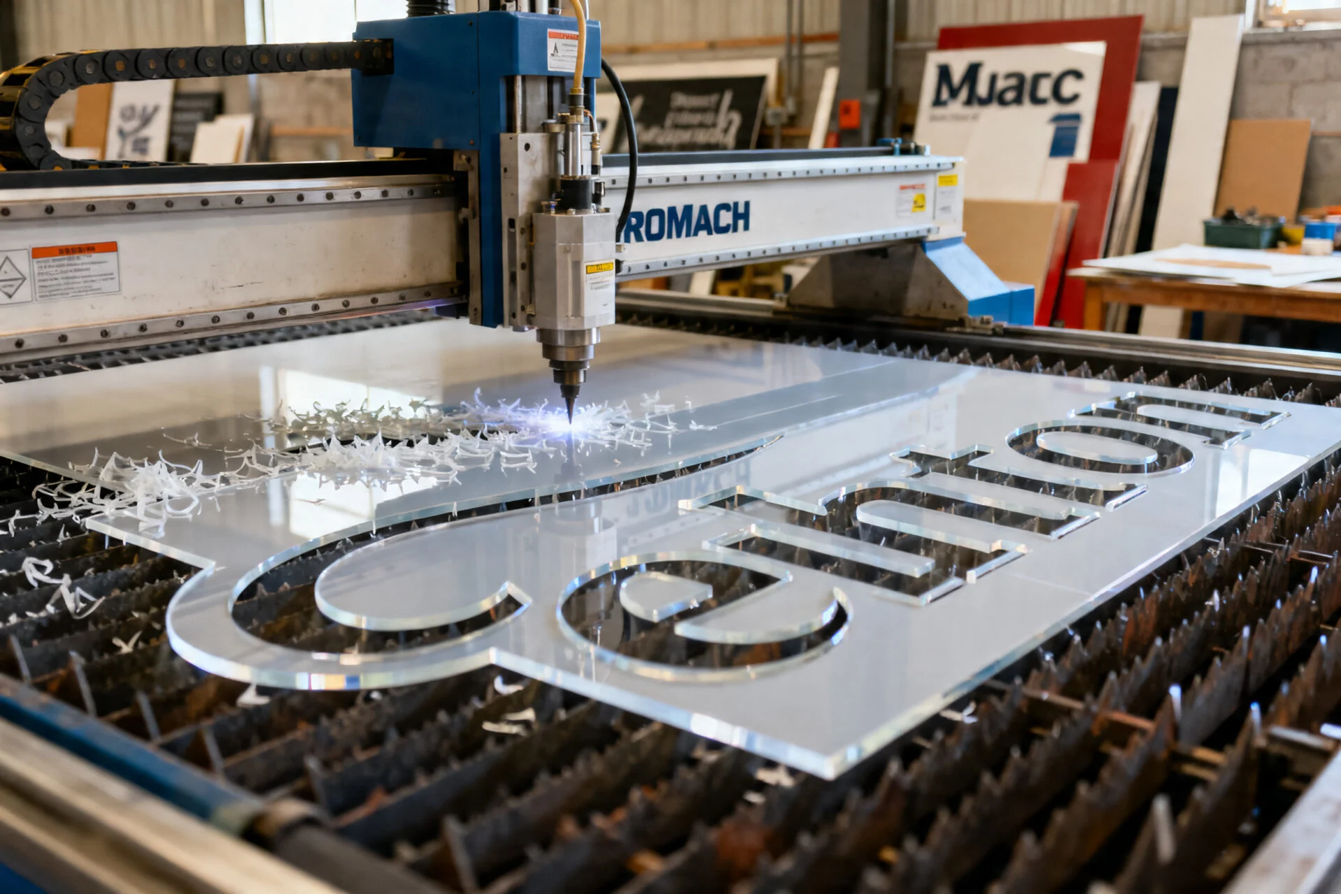 ProMach CNC router and laser machine cutting acrylic signage