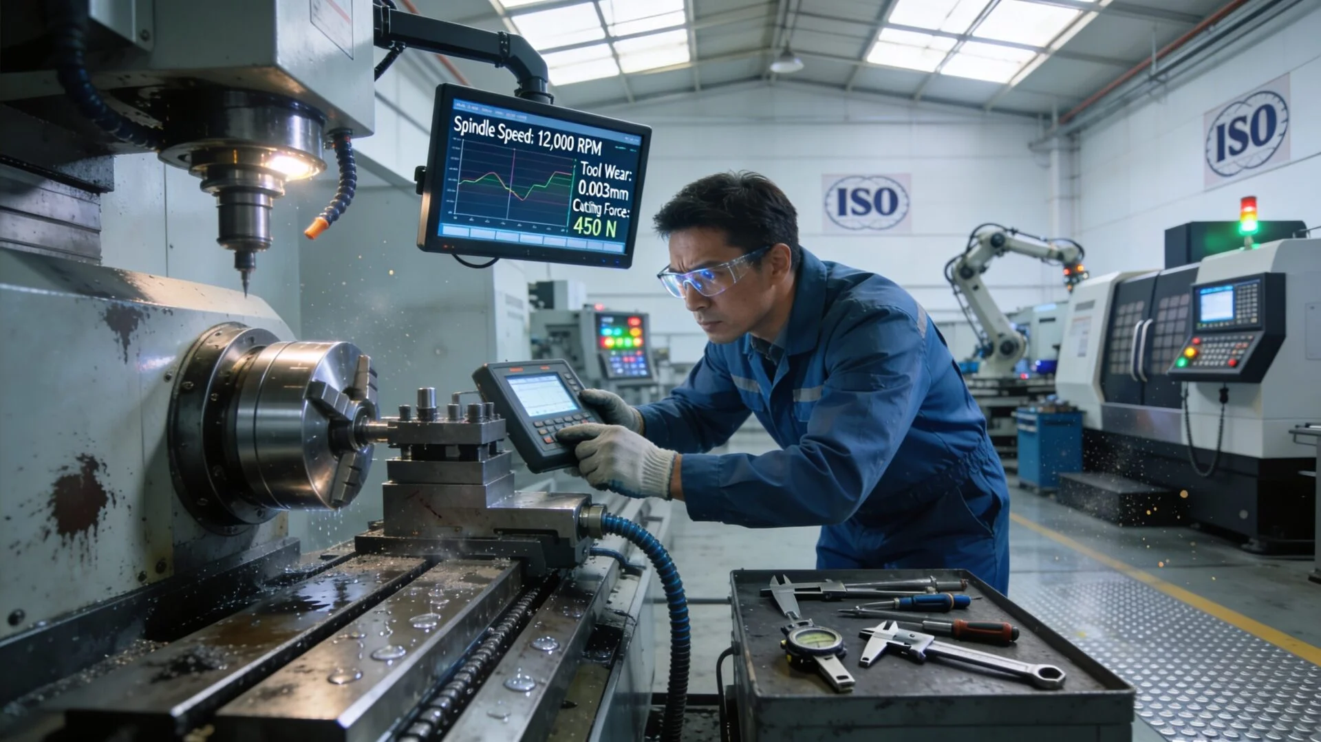 ProMach engineer analyzing CNC machine performance and efficiency improvements