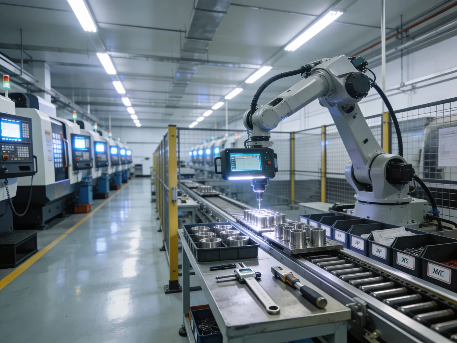 ProMach engineer performing incoming material inspection on CNC machine parts