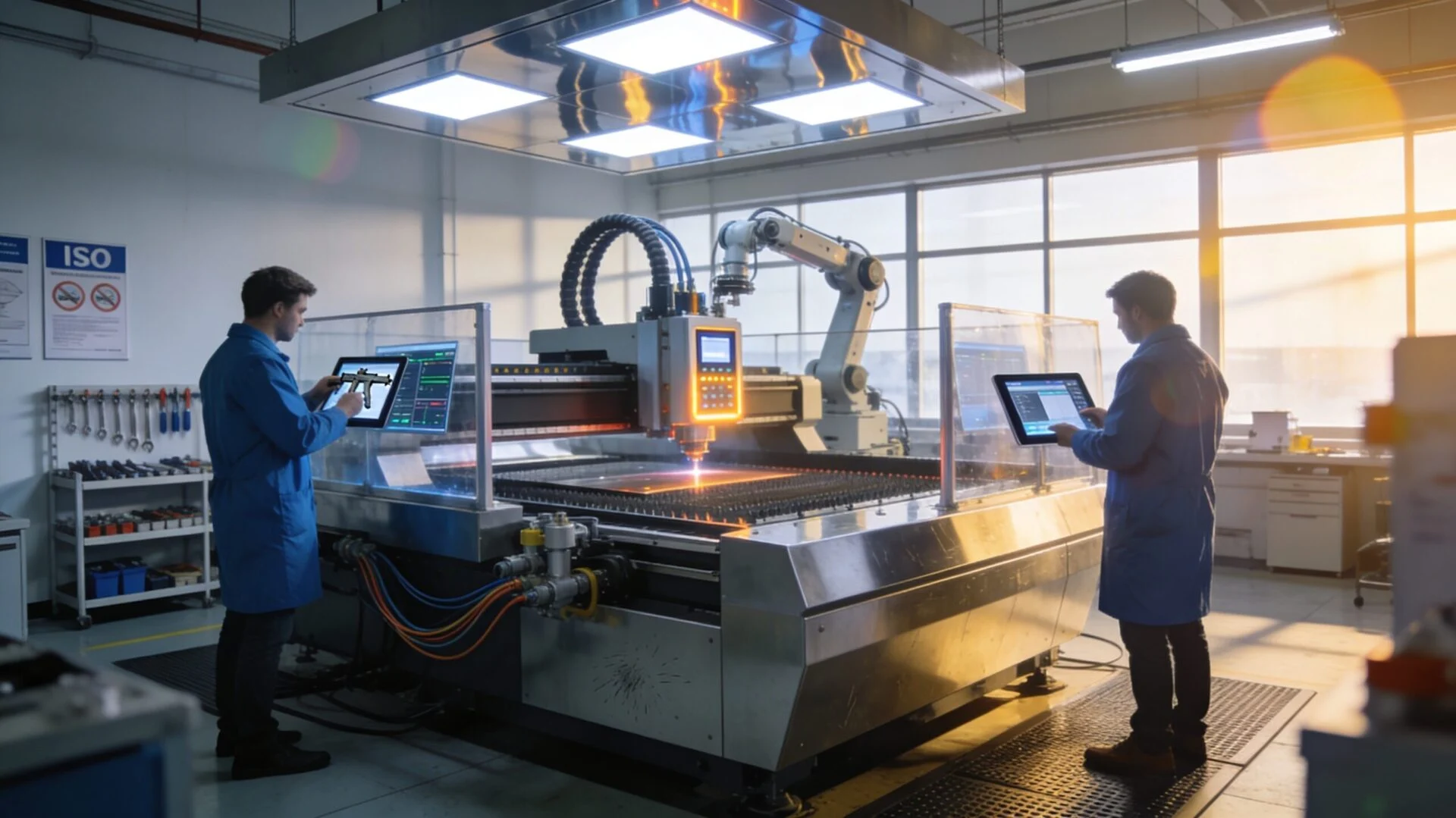 ProMach engineers assessing a customized industrial laser system