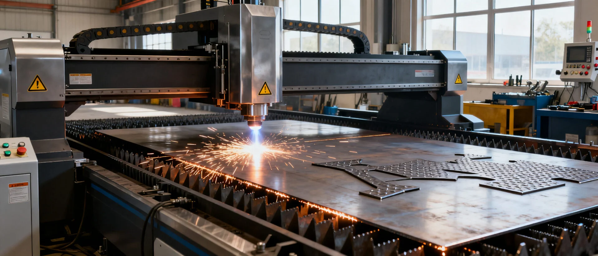 ProMach high power industrial laser metal cutting machine processing thick carbon steel plate