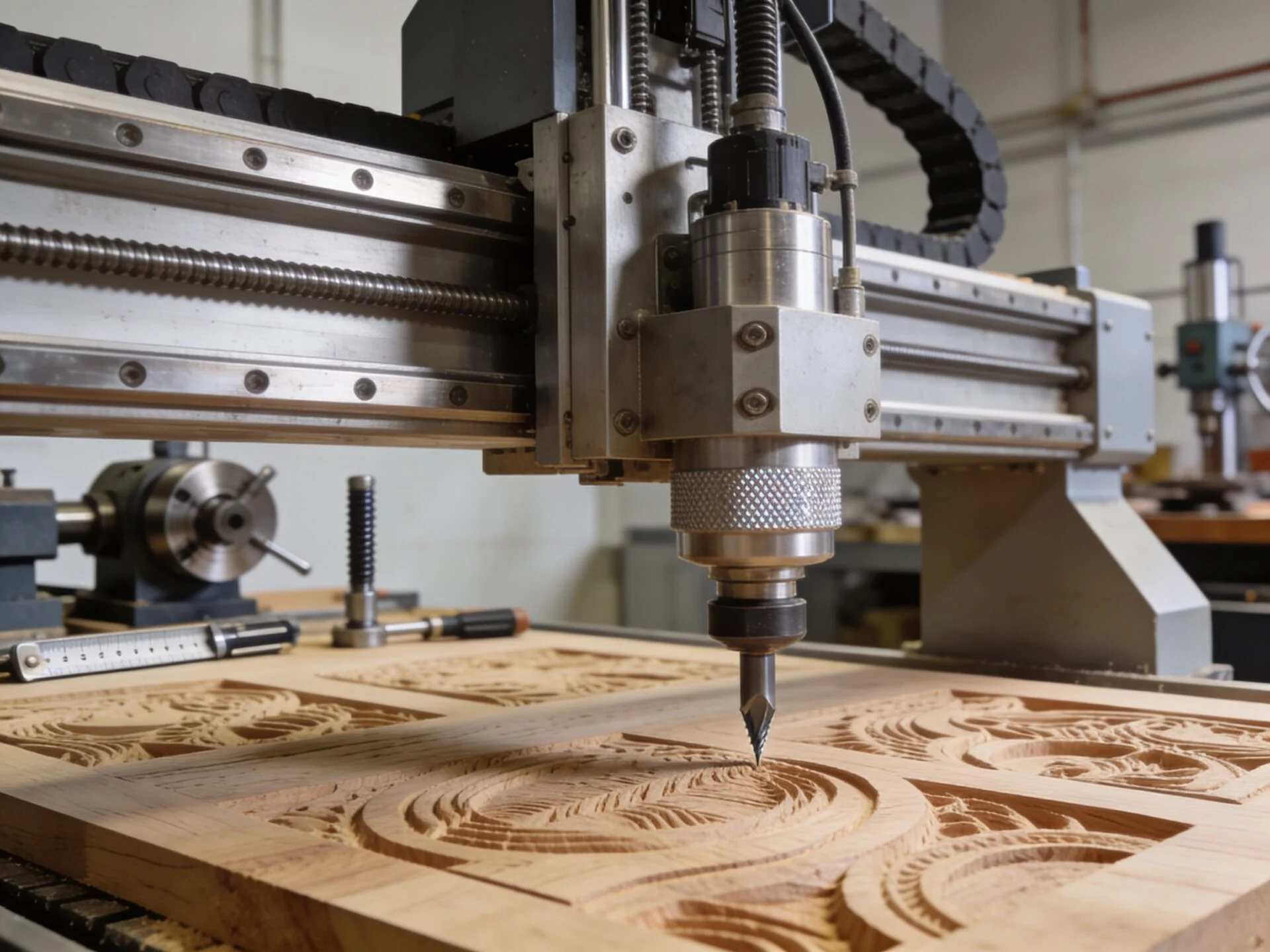 ProMach high-precision 3D CNC router carving intricate wood design