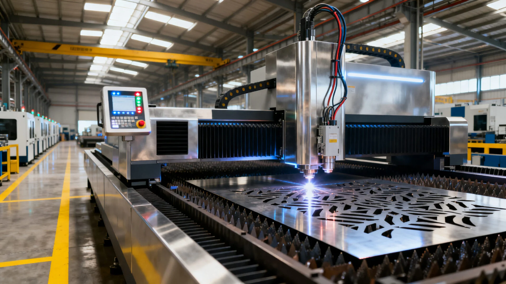 ProMach industrial fiber laser cutting machine in factory operation