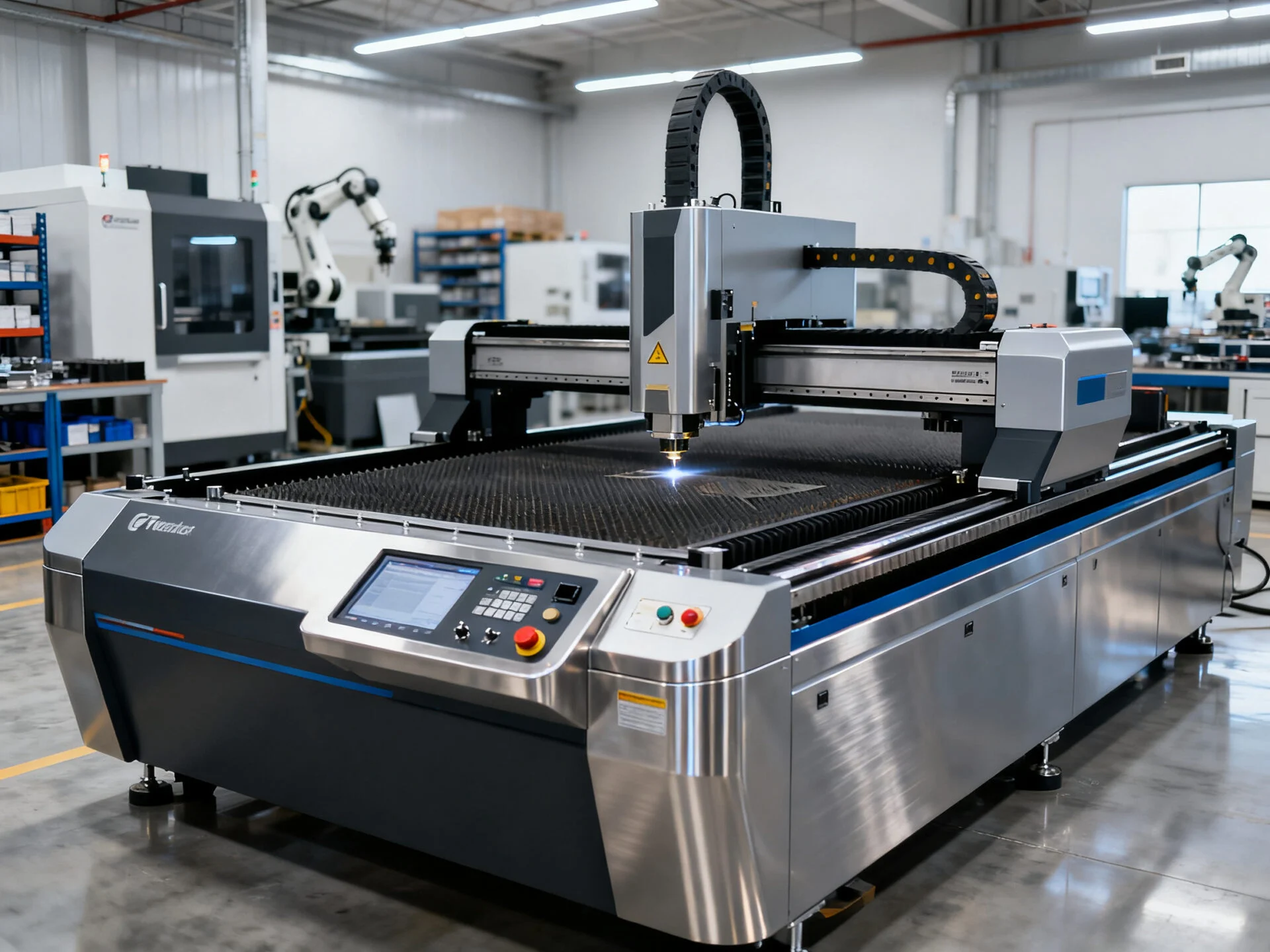 ProMach industrial fiber laser engraver showing technical precision on metal components