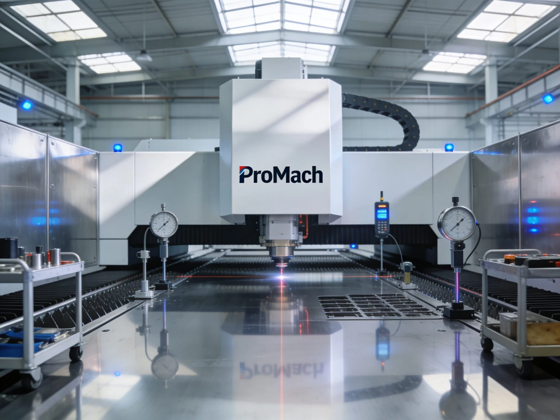 ProMach laser cutting system undergoing precision calibration and quality testing