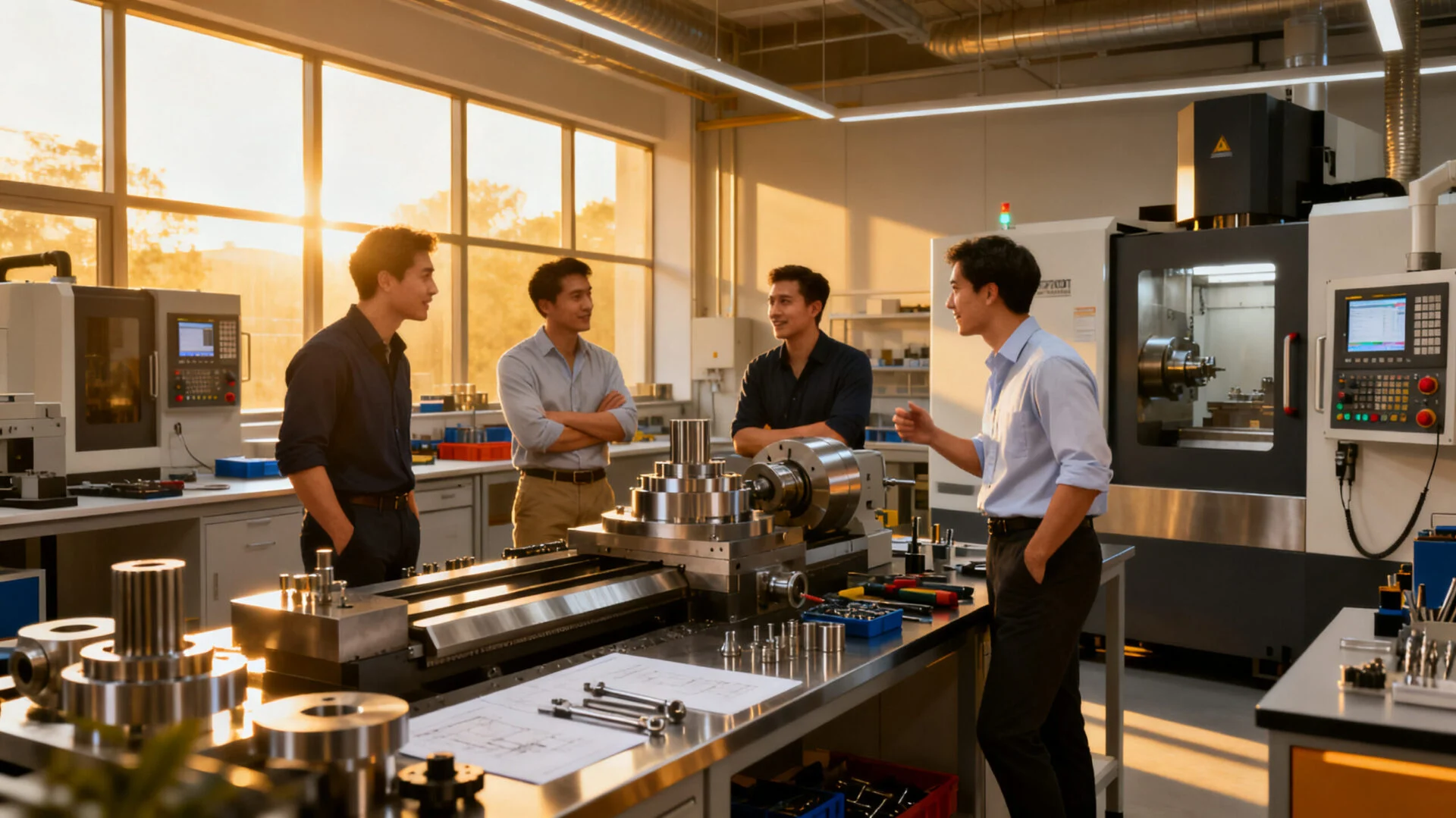 ProMach R&D engineers collaborating on CNC machine research and development