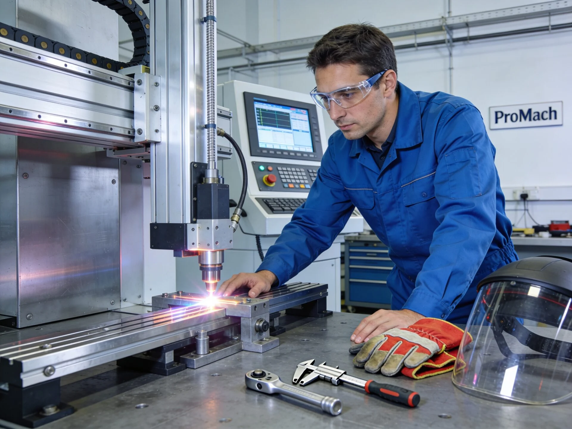 ProMach technical engineer supporting laser welding machine setup