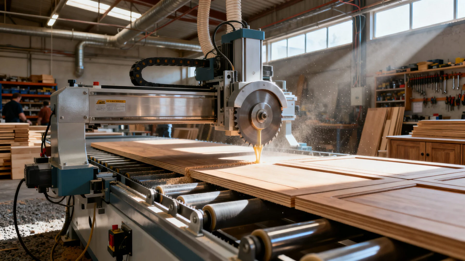 Semi-automatic edge banding machine processing custom cabinet panels