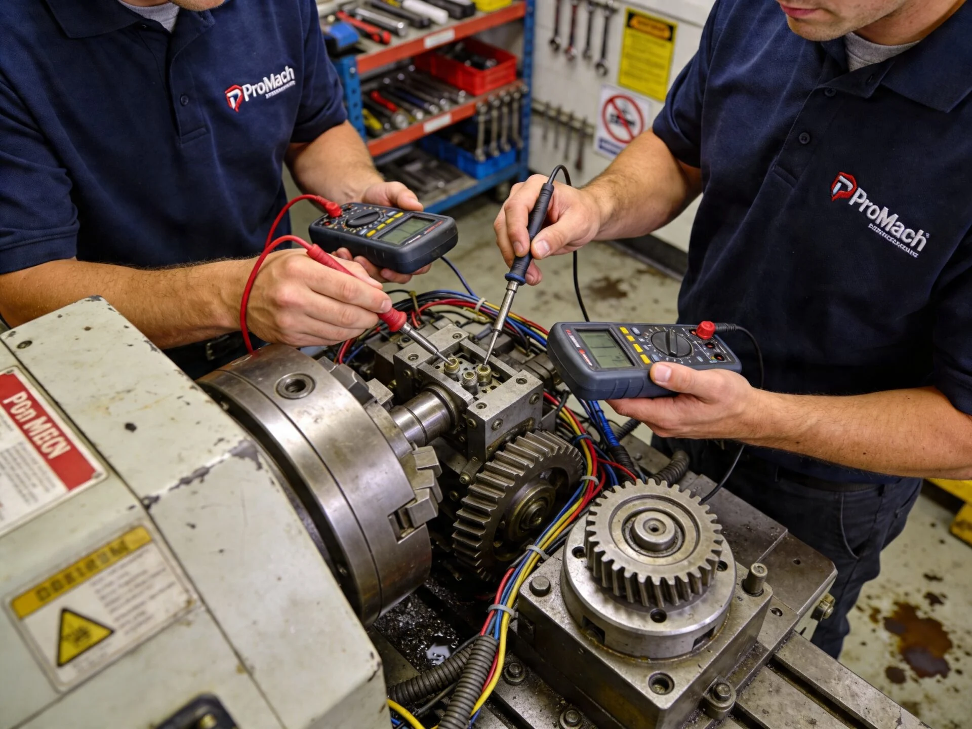 Service technicians working on machinery, demonstrating support