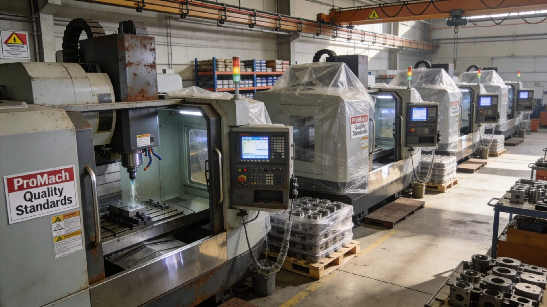 Staged industrial equipment ready for inspection and delivery