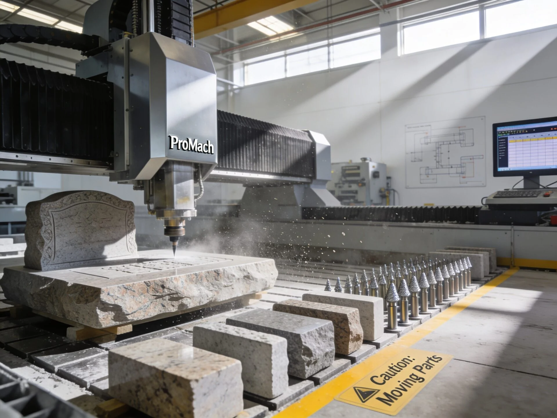 Stone CNC machine for tombstone and memorial processing