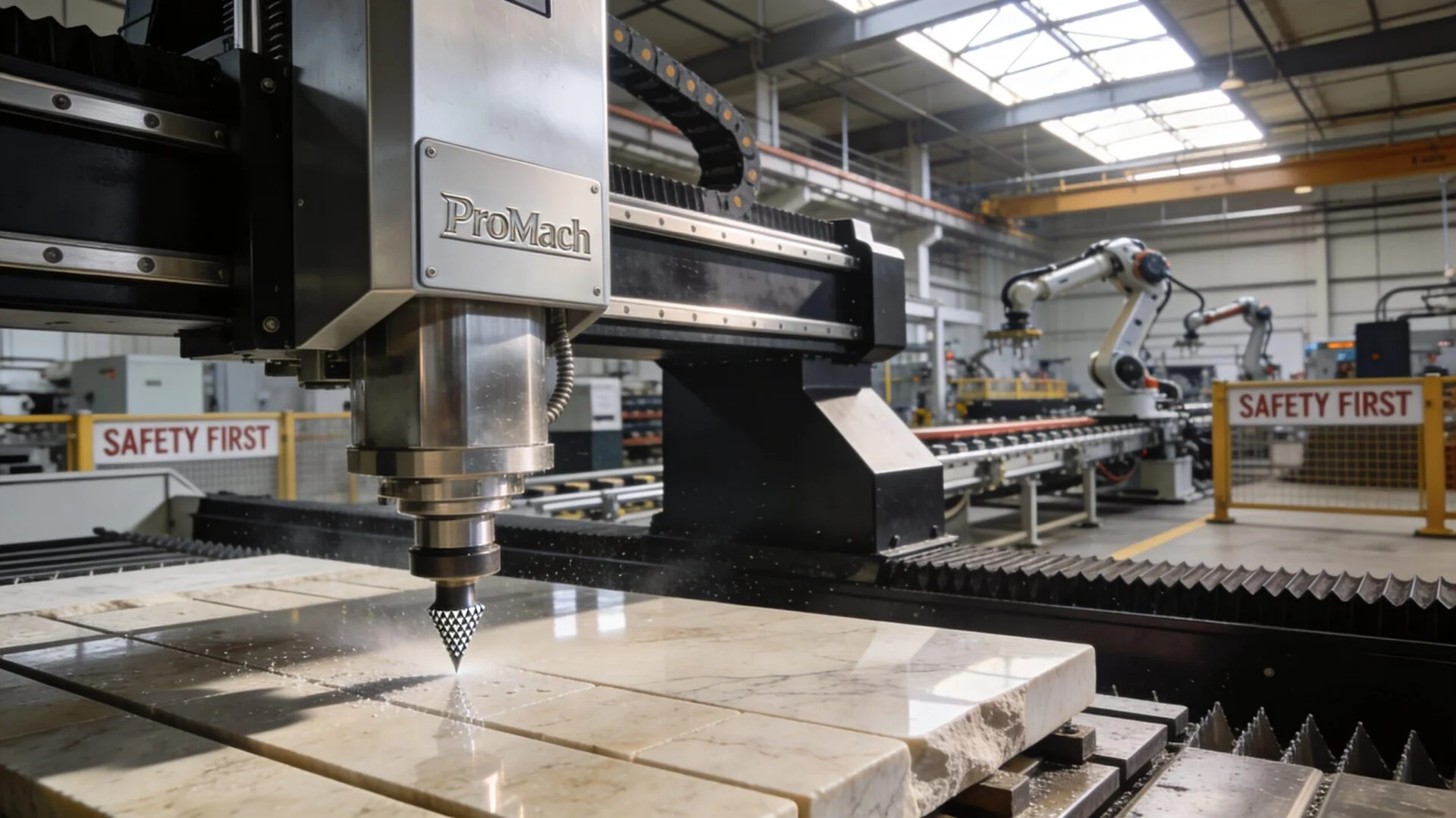 Stone CNC processing machine in an industrial production setting