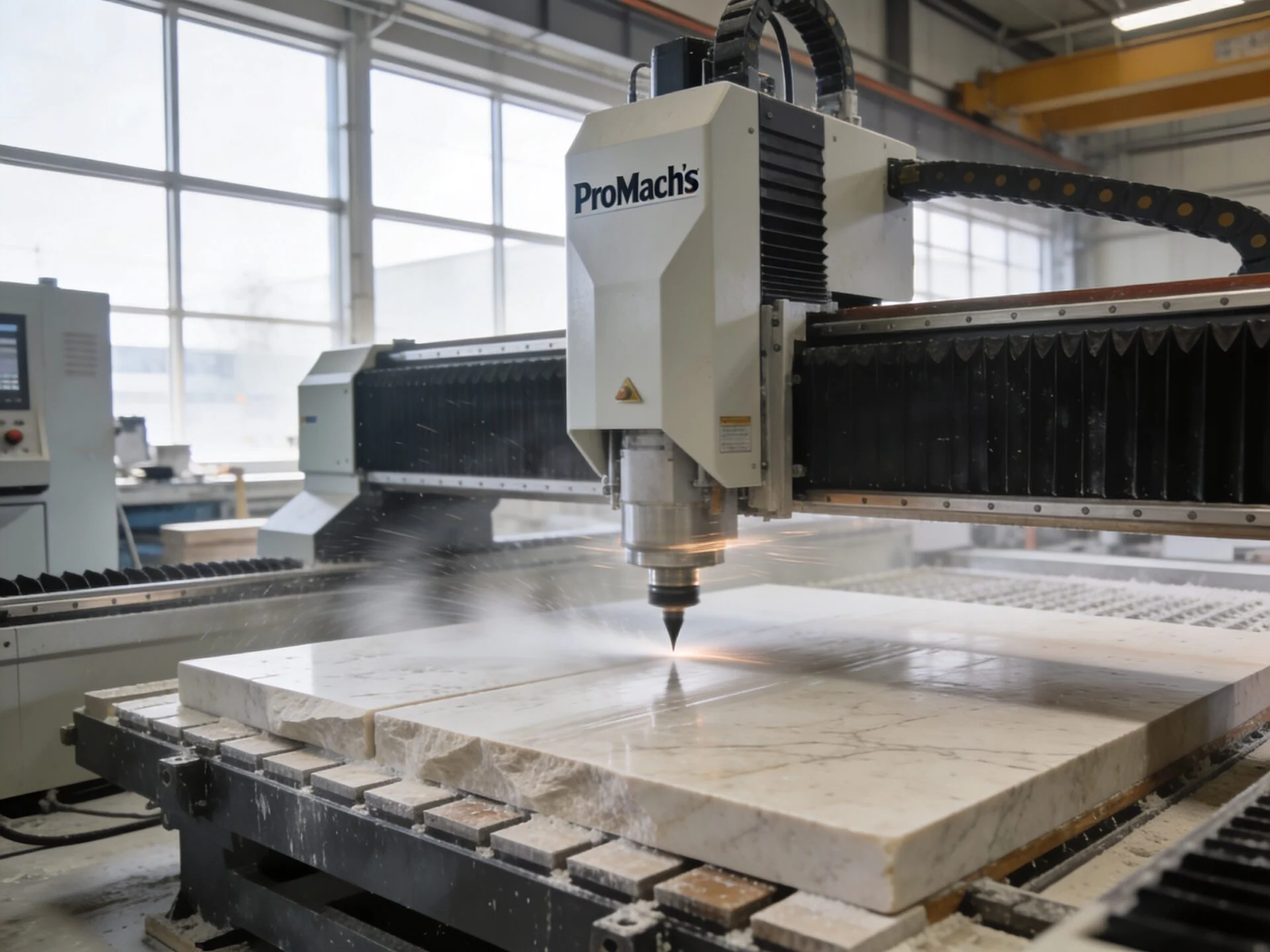 Stone CNC router used for cutting, engraving, drilling, milling, trimming, and edge grinding