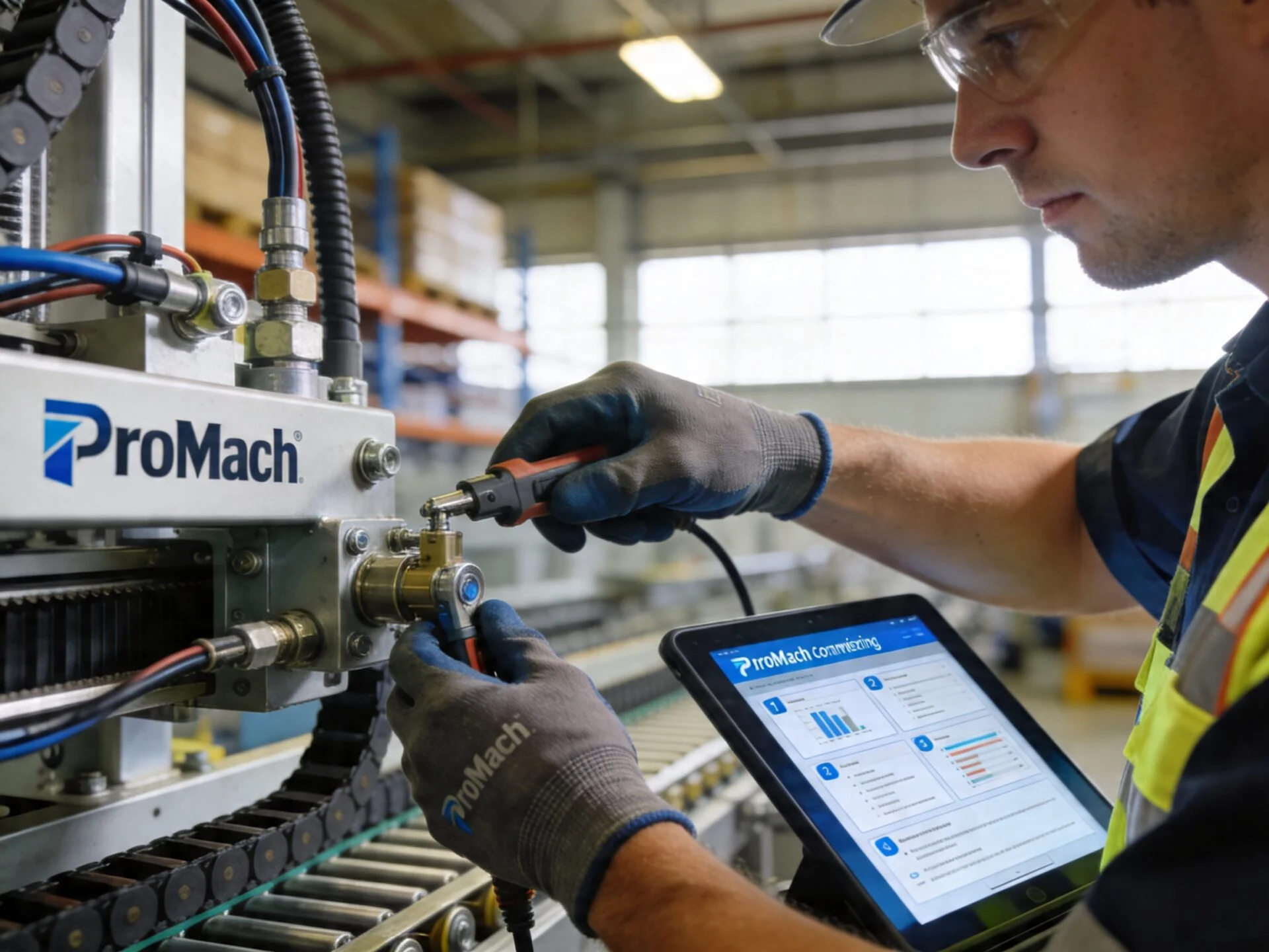 Technician installing machinery, representing installation guidance