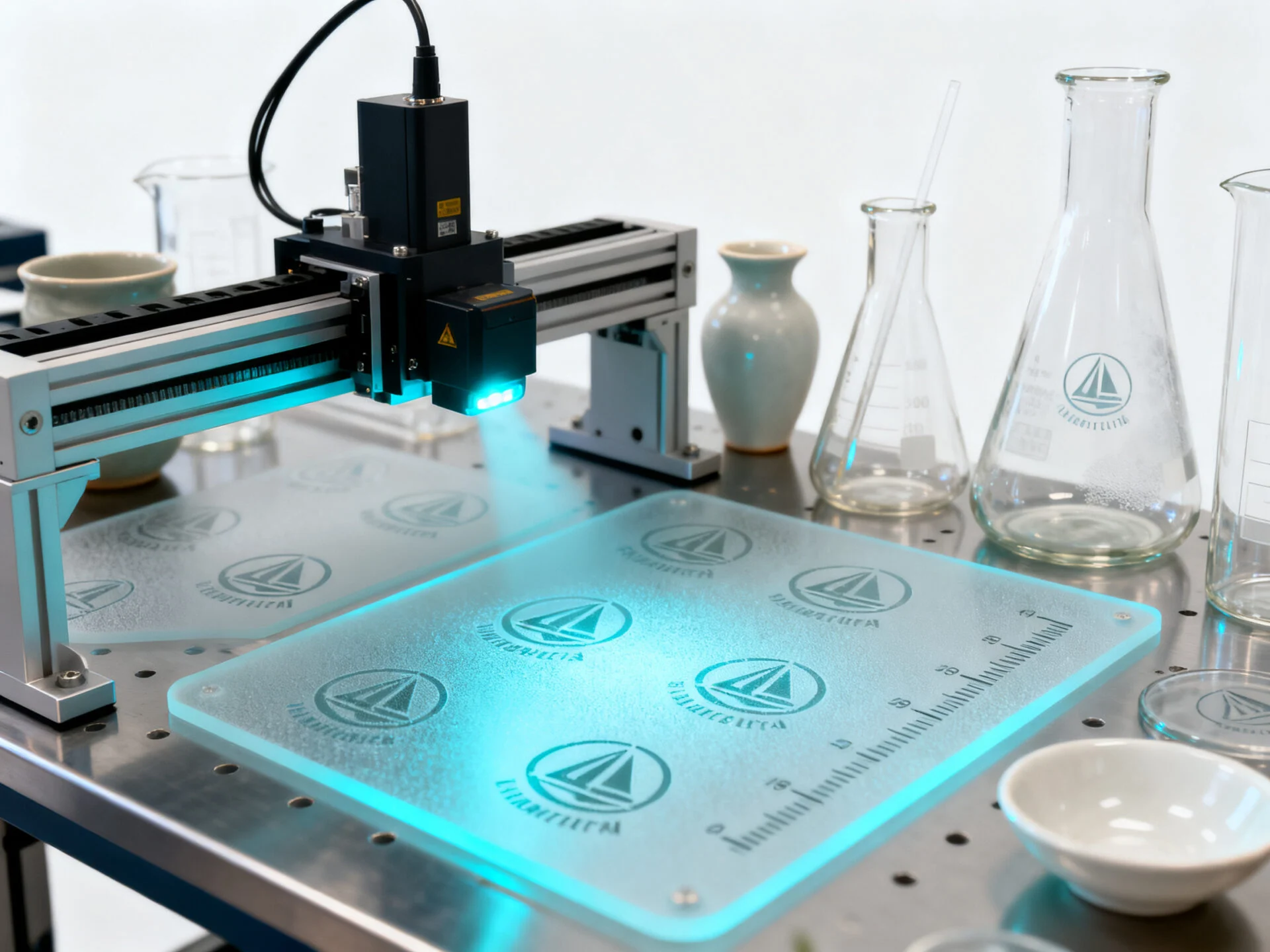 UV laser glass etching for laboratory glassware