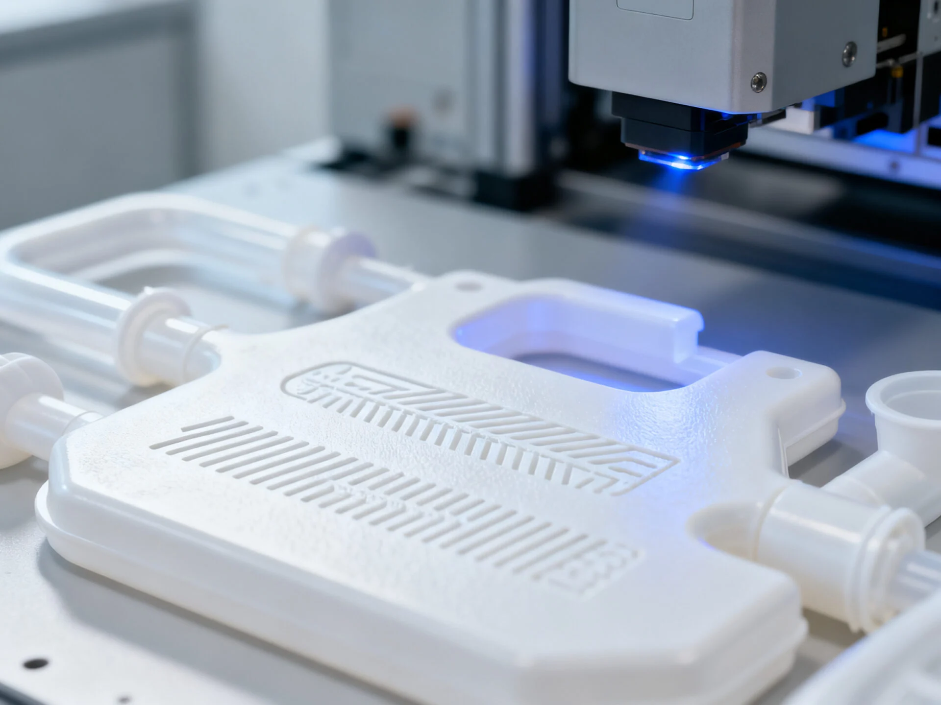 UV laser marking on white plastic medical components