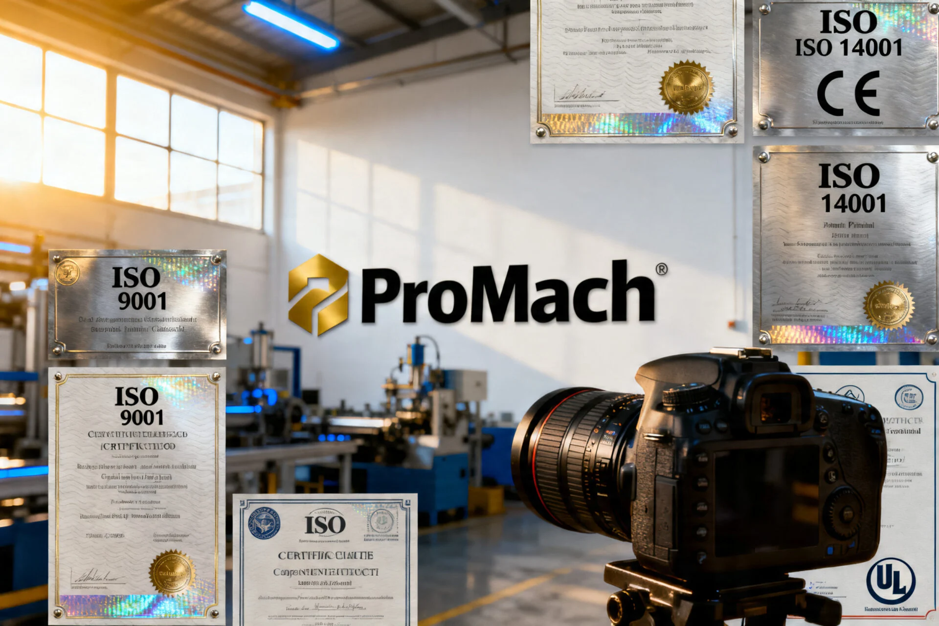 Various international certification logos and brand seals