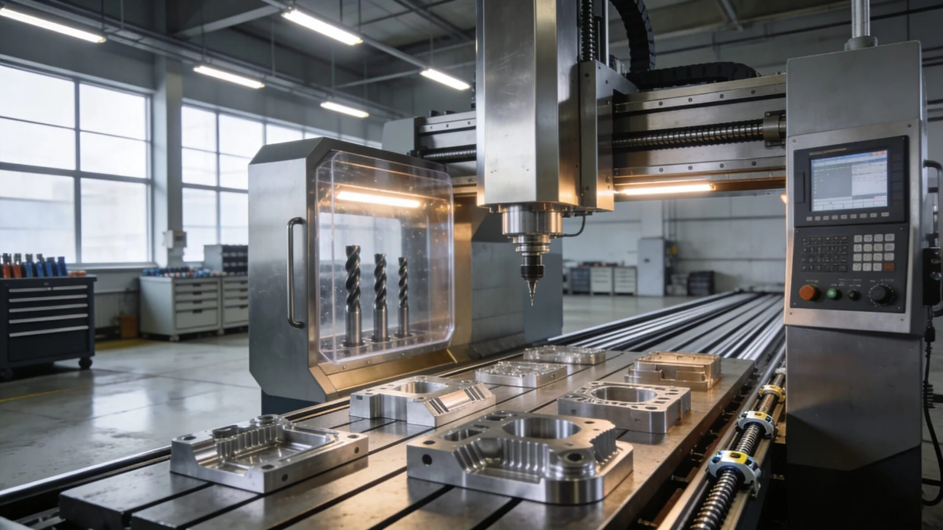 Vertical CNC machining center for milling and drilling operations