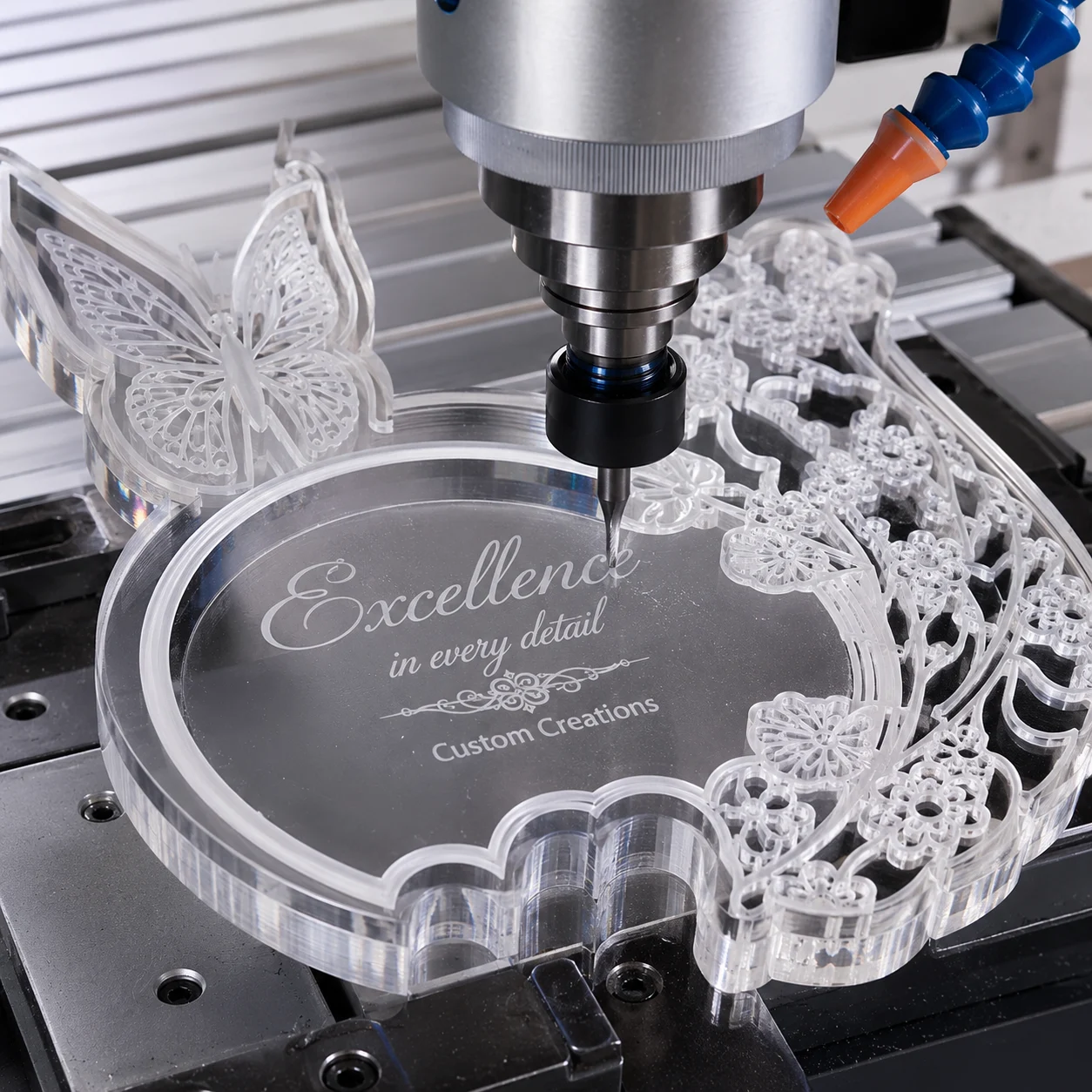 Detailed custom acrylic engraving and multi-level routing