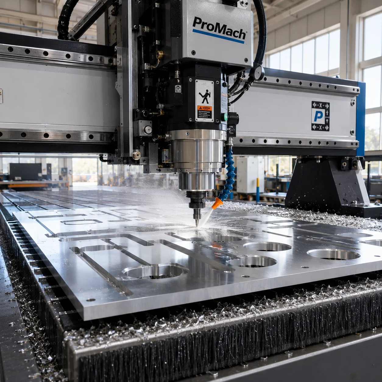موجه CNC صناعي من ProMach يقطع صفائح الألمنيوم
