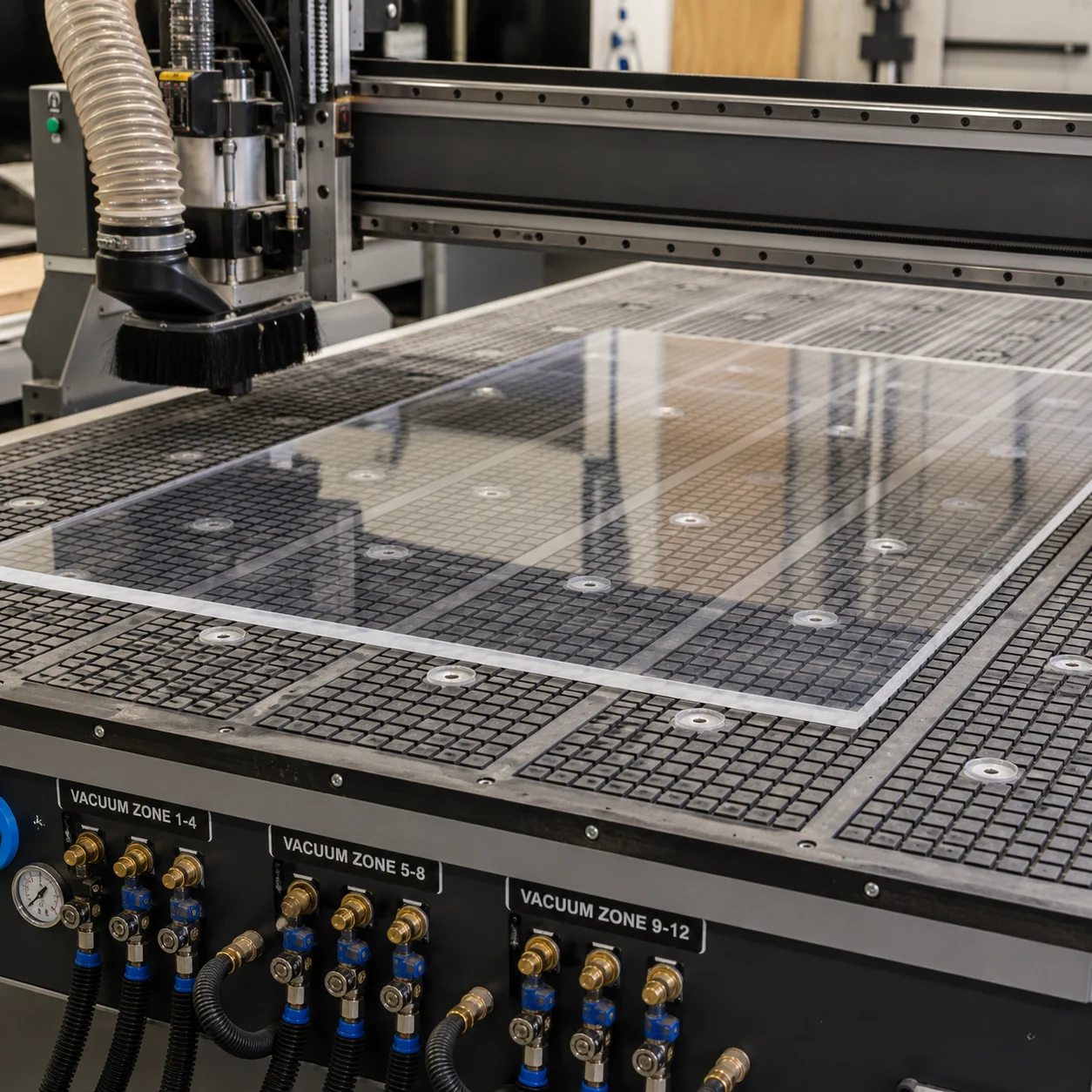 إعداد طاولة تفريغ مقسمة لآلة توجيه CNC للأكريليك