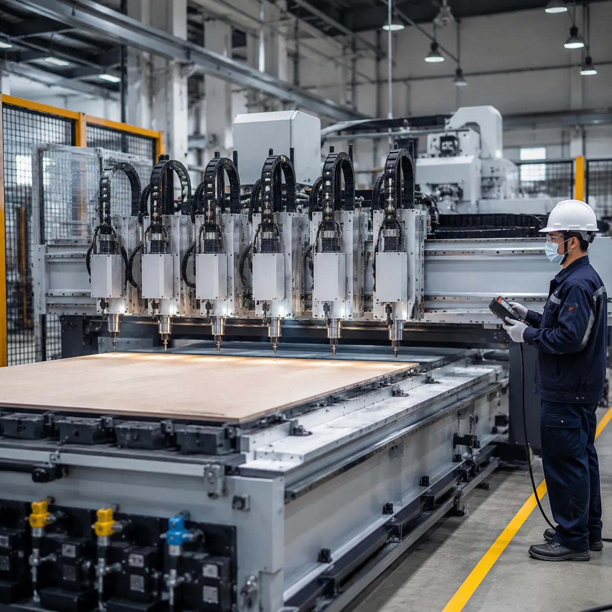6 heads stone cnc router factory run-in and alignment testing
