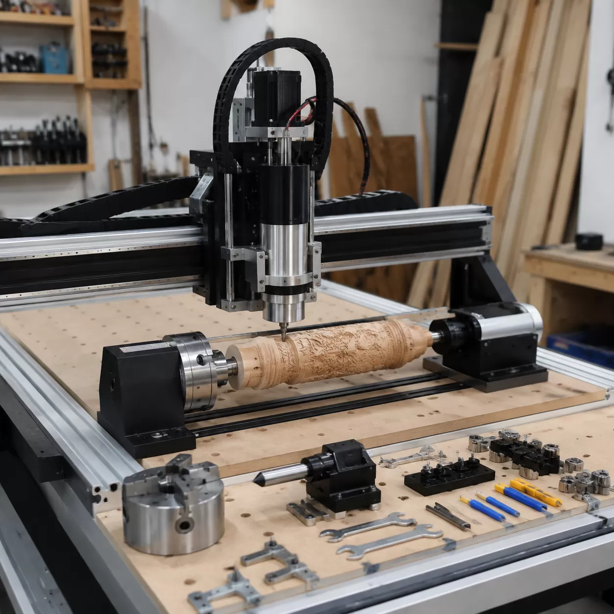 CNC-Fräser Holz mit 4. Achse und Zubehör