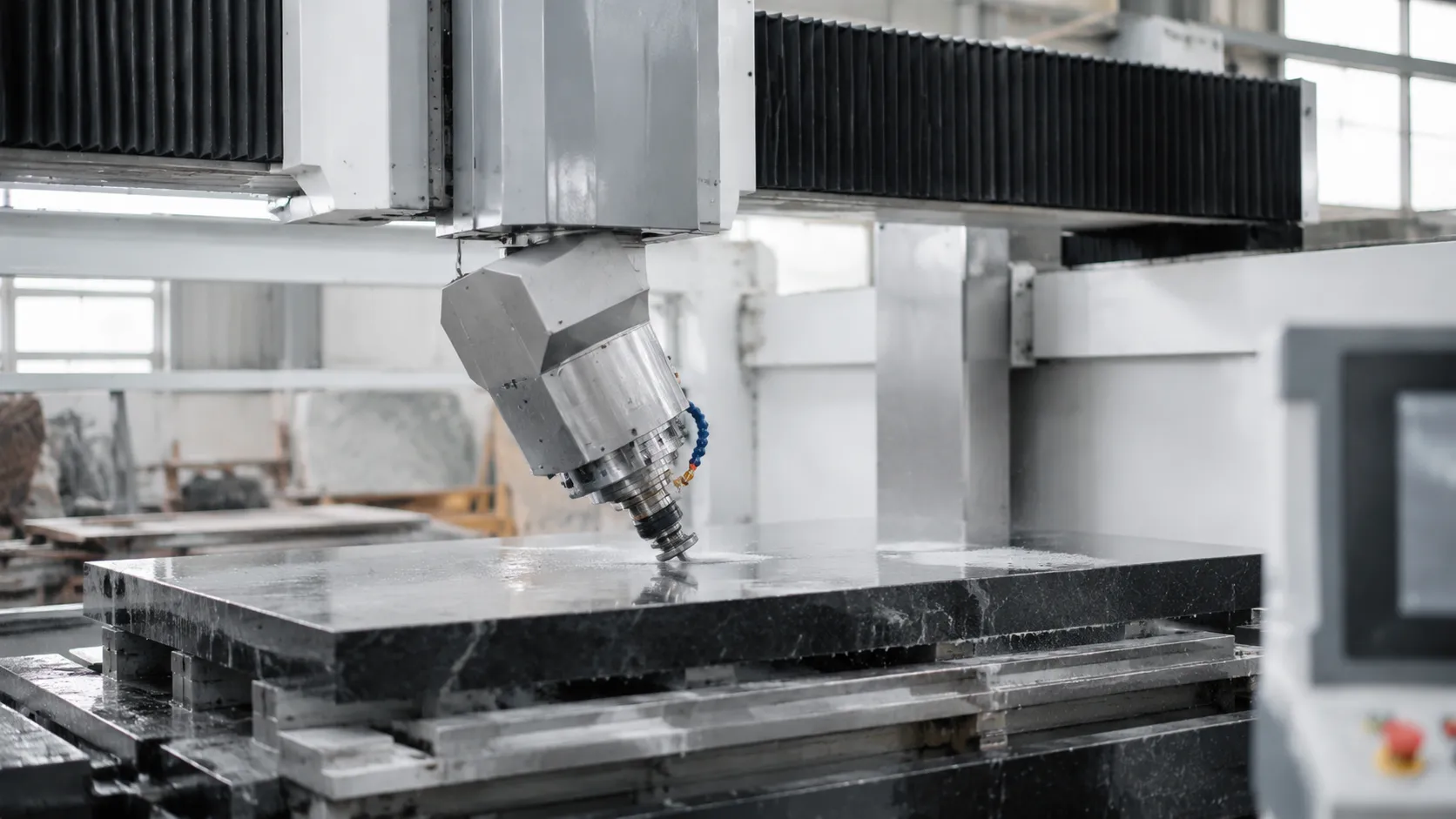 5 Axis CNC stone router for marble granite cutting with bridge saw hybrid head