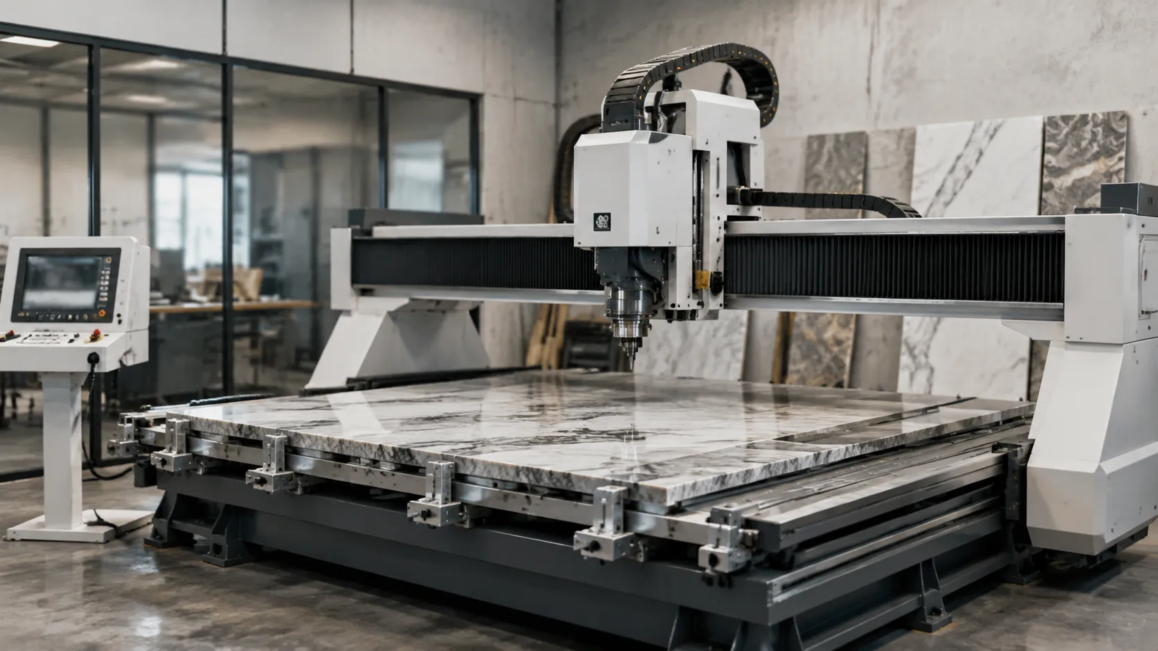 Custom 4x8ft CNC stone router with ATC rotary