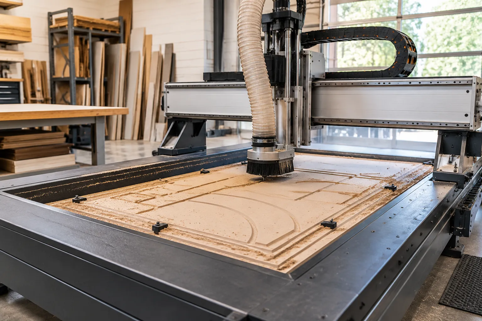 Heavy-duty wood stone CNC router sunken bed