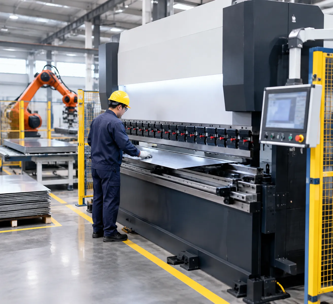 CNC press brake frame, ram, and tooling bed for precision sheet metal bends